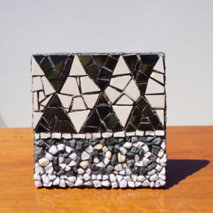 Geometric Black and Cream Mosaic with Pebble Accents
