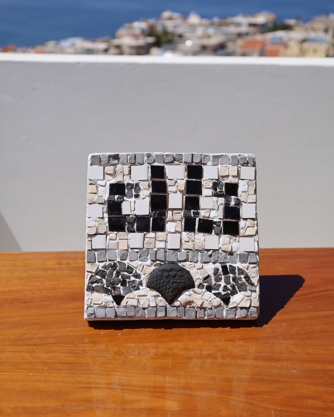 Mosaic with Geometric Black and White Pattern