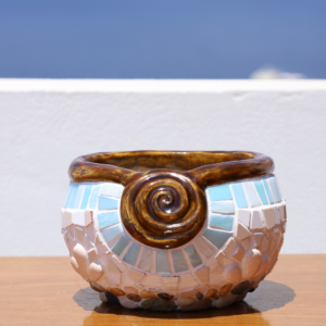 Mosaic Vase with Glass,Tiles and Pebble Base – Handbuilt Collection